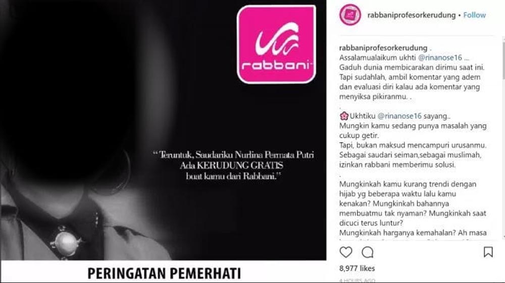 Rabbani Harus Menghentikan Perundungan sebagai Strategi Penjualan serta Pengabaian Hak asasi Perempuan