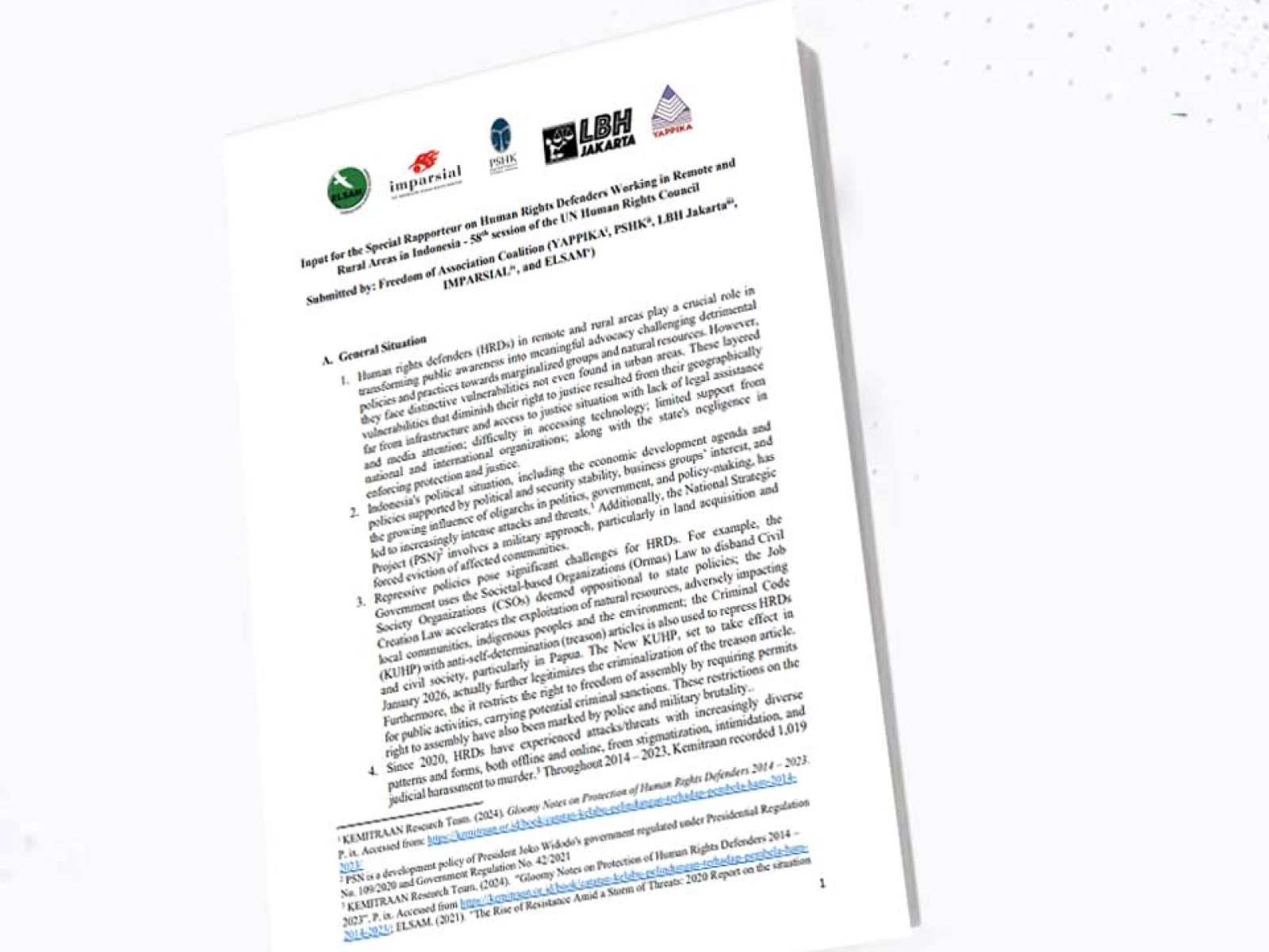 Input for the Special Rapporteur on Human Rights Defenders Working in Remote and Rural Areas in Indonesia - 58th session of the UN Human Rights Council
